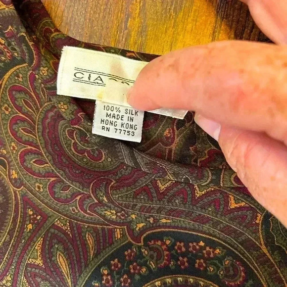 Ciao Sport Vintage Womens 8 Silk Brown Paisley‎ Scarf Long Sleeve Button Blouse - Picture 10 of 14
